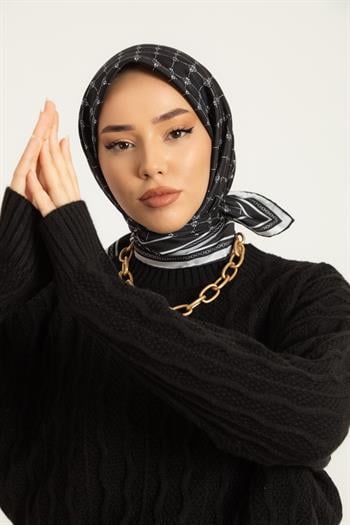 Silk Home Twill İpek Eşarp - 11393-18 Siyah Gümüş