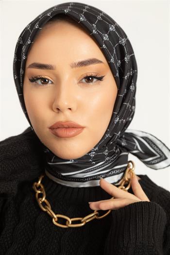 Silk Home Twill İpek Eşarp - 11393-18 Siyah Gümüş