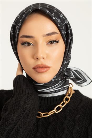 Silk Home Twill İpek Eşarp - 11393-18 Siyah Gümüş