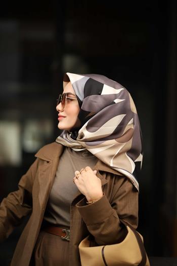 Silk Home Twill İpek Eşarp - 11408-17 Siyah Bej