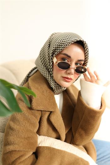 Silk Home Twill İpek Eşarp - 11409-32 Vizon Petrol Yeşili Bej