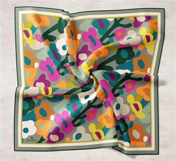 Silk Home Twill İpek Eşarp - 11410-17 Gri Fuşya Oranj