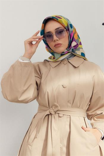 Silk Home Twill İpek Eşarp - 11410-17 Gri Fuşya Oranj