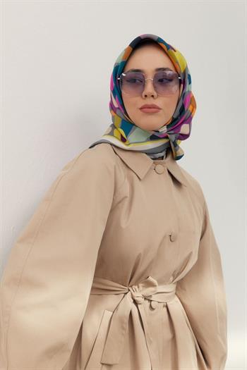 Silk Home Twill İpek Eşarp - 11410-17 Gri Fuşya Oranj