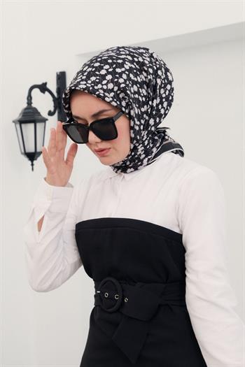 Silk Home Twill İpek Eşarp - 11412-03 Siyah Krem