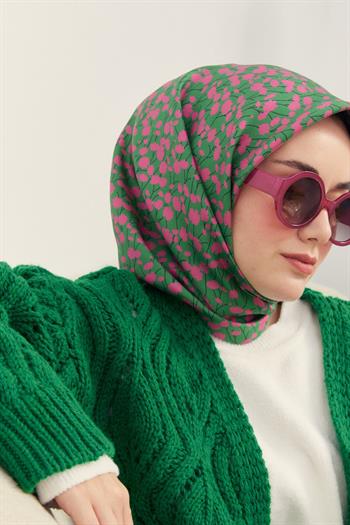 Silk Home Twill İpek Eşarp - 11412-06 Yeşil Pembe