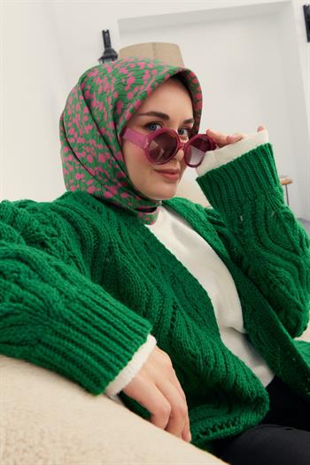 Silk Home Twill İpek Eşarp - 11412-06 Yeşil Pembe