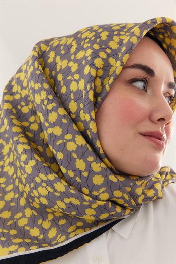 Silk Home Twill İpek Eşarp - 11412-14 Gri Sarı