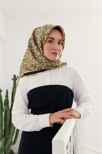 Silk Home Twill İpek Eşarp - 11412-14 Gri Sarı