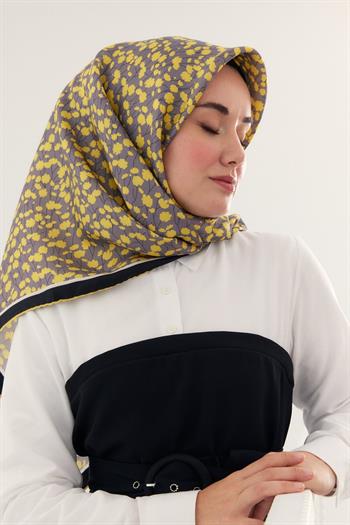 Silk Home Twill İpek Eşarp - 11412-14 Gri Sarı