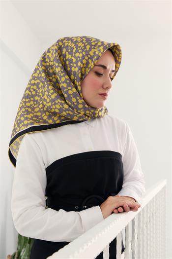 Silk Home Twill İpek Eşarp - 11412-14 Gri Sarı