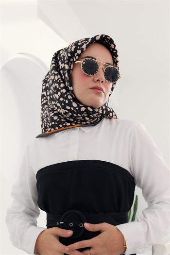 Silk Home Twill İpek Eşarp - 11412-28 Siyah Turuncu