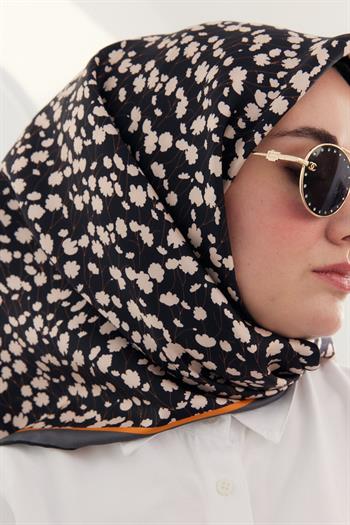 Silk Home Twill İpek Eşarp - 11412-28 Siyah Turuncu