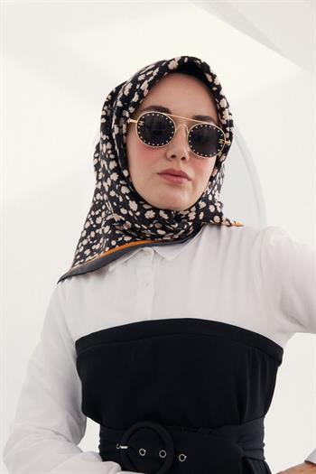 Silk Home Twill İpek Eşarp - 11412-28 Siyah Turuncu