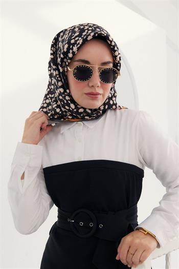 Silk Home Twill İpek Eşarp - 11412-28 Siyah Turuncu