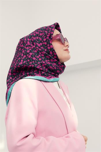 Silk Home Twill İpek Eşarp - 11412-29 Siyah Fuşya