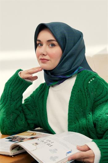 Silk Home Twill İpek Eşarp - 11414-31 Lacivert Zümrüt