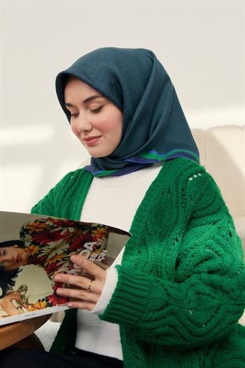 Silk Home Twill İpek Eşarp - 11414-31 Lacivert Zümrüt