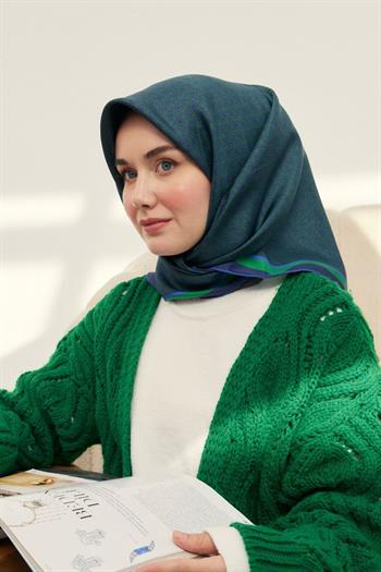 Silk Home Twill İpek Eşarp - 11414-31 Lacivert Zümrüt