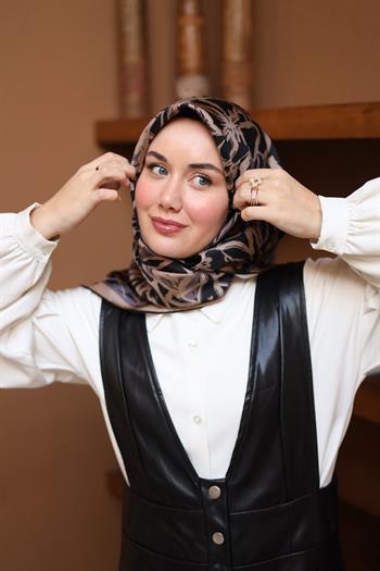 Silk Home Twill İpek Eşarp - 11419-01 Siyah Vizon Taş