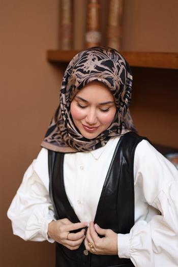 Silk Home Twill İpek Eşarp - 11419-01 Siyah Vizon Taş