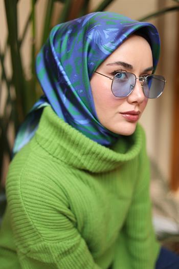 Silk Home Twill İpek Eşarp - 11419-02 Yeşil Mavi Mor