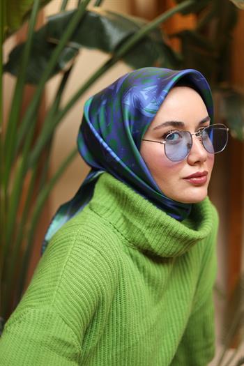 Silk Home Twill İpek Eşarp - 11419-02 Yeşil Mavi Mor