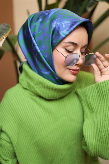 Silk Home Twill İpek Eşarp - 11419-02 Yeşil Mavi Mor