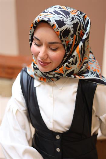 Silk Home Twill İpek Eşarp - 11419-05 Siyah Turuncu