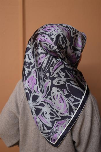 Silk Home Twill İpek Eşarp - 11419-06 Siyah Eflatun