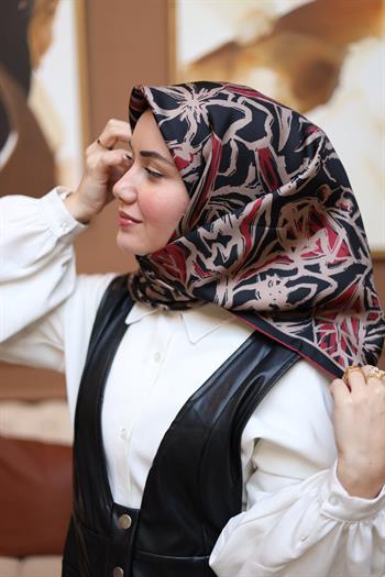 Silk Home Twill İpek Eşarp - 11419-13 Siyah Kırmızı Vizon