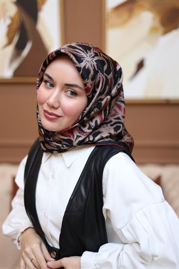 Silk Home Twill İpek Eşarp - 11419-13 Siyah Kırmızı Vizon