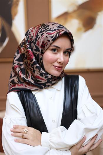 Silk Home Twill İpek Eşarp - 11419-13 Siyah Kırmızı Vizon