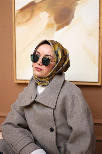 Silk Home Twill İpek Eşarp - 11419-35 Gri Füme Sarı