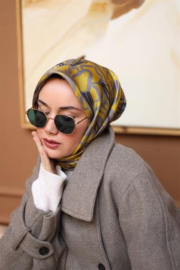 Silk Home Twill İpek Eşarp - 11419-35 Gri Füme Sarı