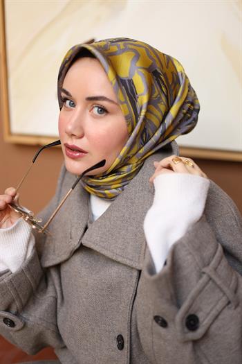Silk Home Twill İpek Eşarp - 11419-35 Gri Füme Sarı