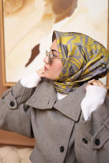 Silk Home Twill İpek Eşarp - 11419-35 Gri Füme Sarı