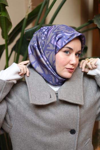 Silk Home Twill İpek Eşarp - 11419-36 - Mor Gri