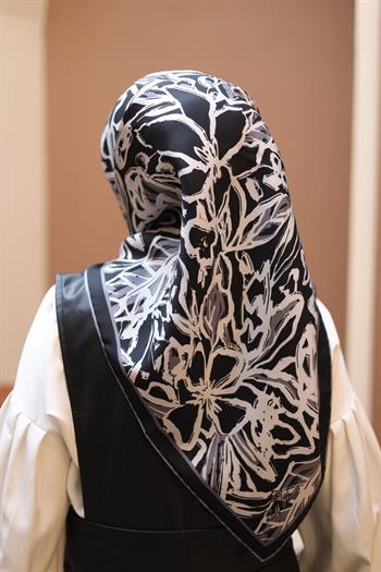 Silk Home Twill İpek Eşarp - 11419-40 Siyah Gri