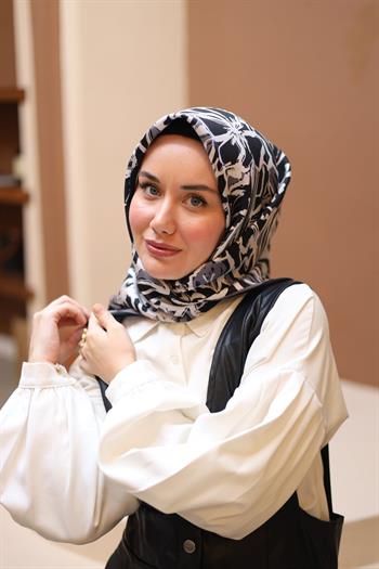 Silk Home Twill İpek Eşarp - 11419-40 Siyah Gri