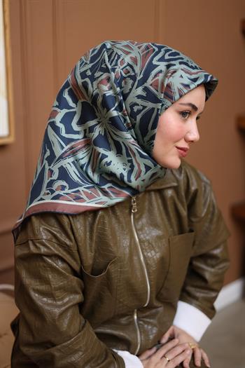 Silk Home Twill İpek Eşarp - 11419-56 Lacivert Sütlü Kahve