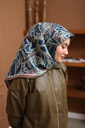 Silk Home Twill İpek Eşarp - 11419-56 Lacivert Sütlü Kahve