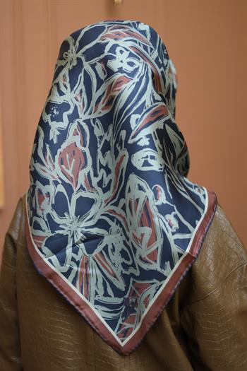 Silk Home Twill İpek Eşarp - 11419-56 Lacivert Sütlü Kahve