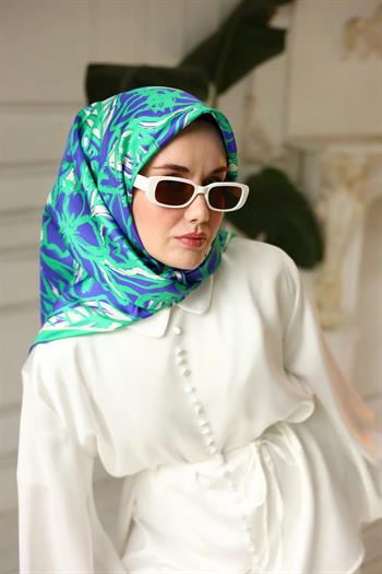 Silk Home Twill İpek Eşarp - 11419-66 Yeşil Mor