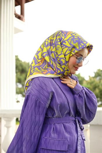 Silk Home Twill İpek Eşarp - 11419-74 Sarı Mor