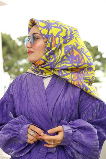 Silk Home Twill İpek Eşarp - 11419-74 Sarı Mor