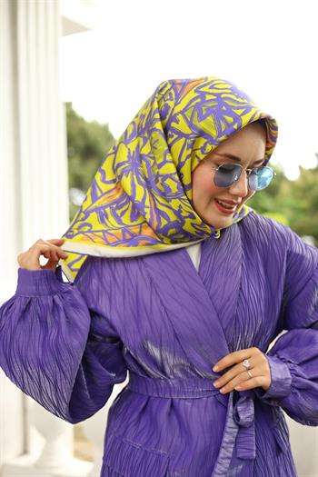 Silk Home Twill İpek Eşarp - 11419-74 Sarı Mor