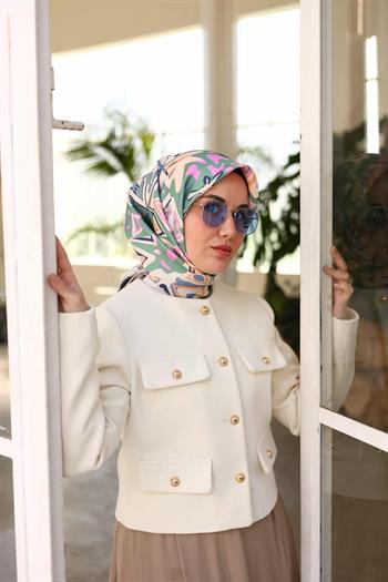 Silk Home Twill İpek Eşarp - 11427-52 Lacivert Çağla 