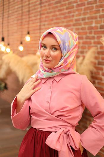 Silk Home Twill İpek Eşarp - 11439-14 Pembe Mavi