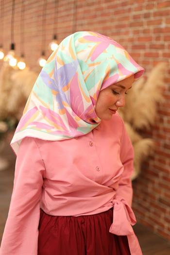 Silk Home Twill İpek Eşarp - 11439-14 Pembe Mavi